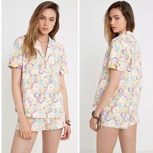 UO Urban Outfitters Jupital Floral Burnout Insideout Button Shorts Set Outfit S